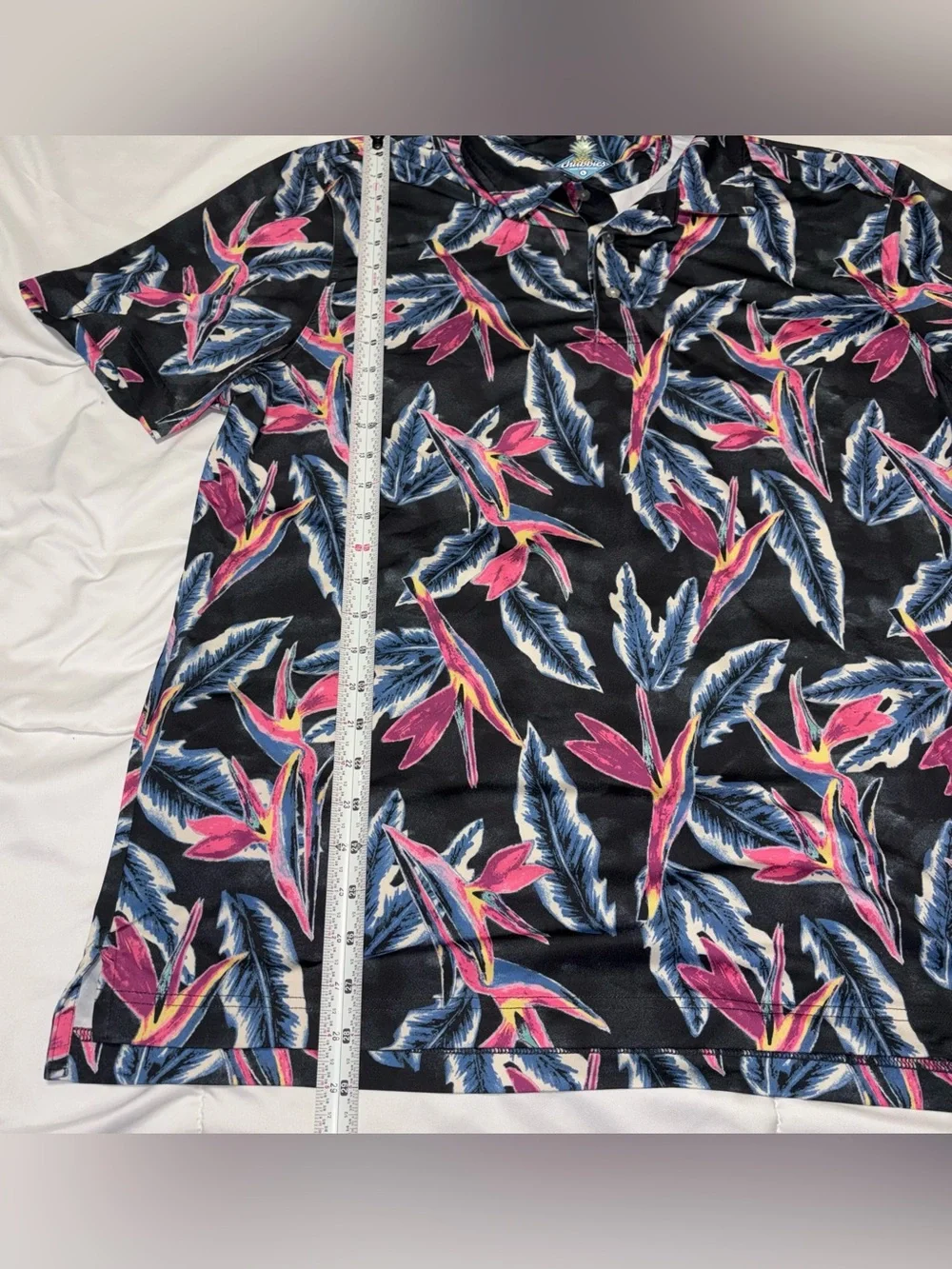 Chubbies Tech Polo Birds Of Paradise Mens Large Black Pink Blue Tropical Shirt - Picture 3 of 7